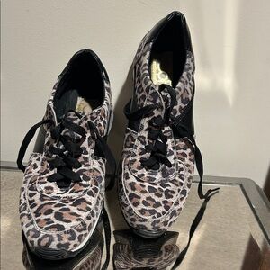 Leopard-Print Women's Lace-Up Sneakers with Black Accents
